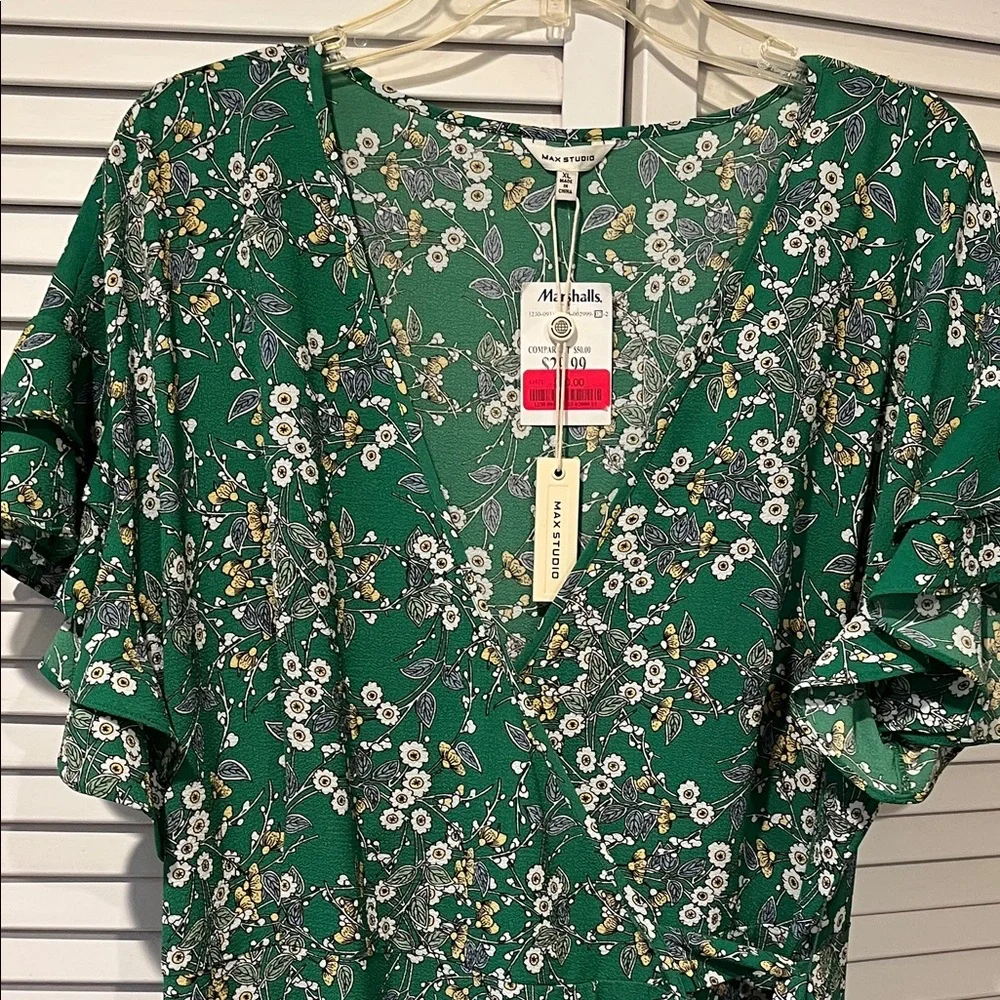 NWT Max Studio Midi green floral wrap dress - Picture 4 of 9